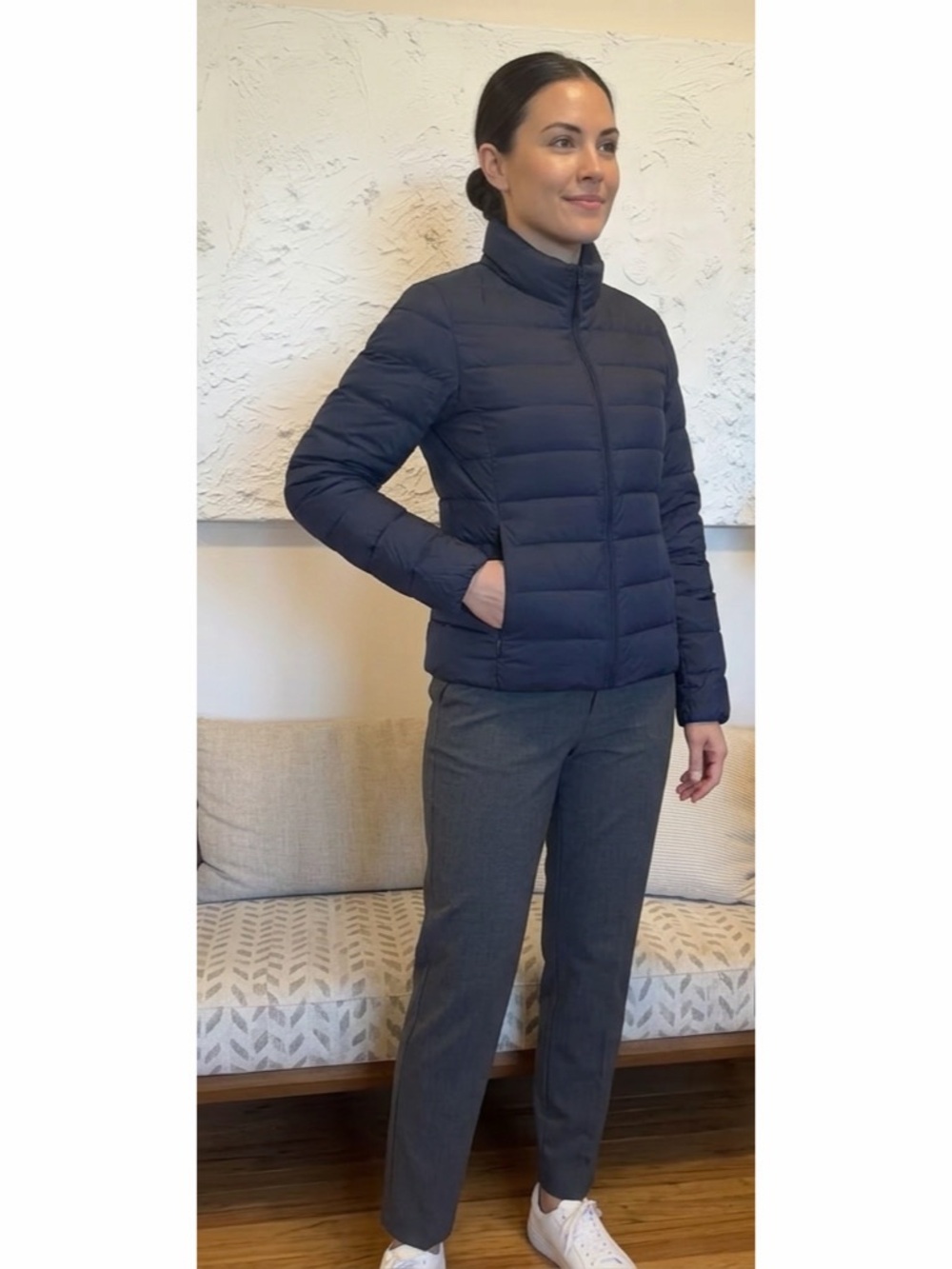 UNIQLO Ultra Light Down Stand Collar Jacket Navy Blue Water Repellent Women's XS
